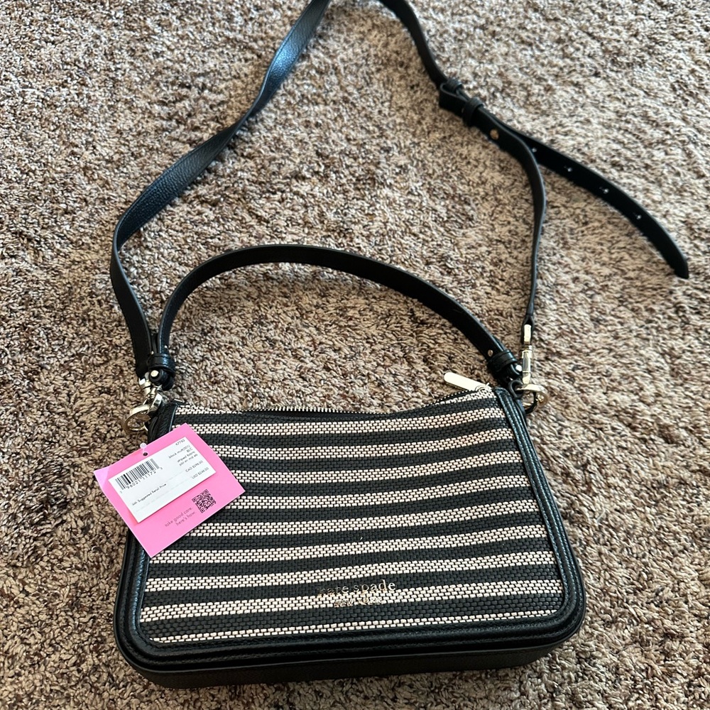 Kate Spade Black and White Striped Crossbody Bag